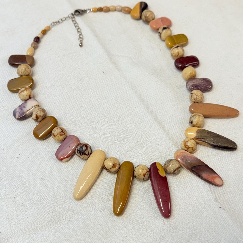 Artisan Mookaite Tiger Coral Sponge Gemstone Bead Necklace Sterling Silver - Picture 1 of 8